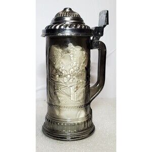 Vintage Avon Hunter Silver Glass Beer Stein 7"inch tall with a metallic finish